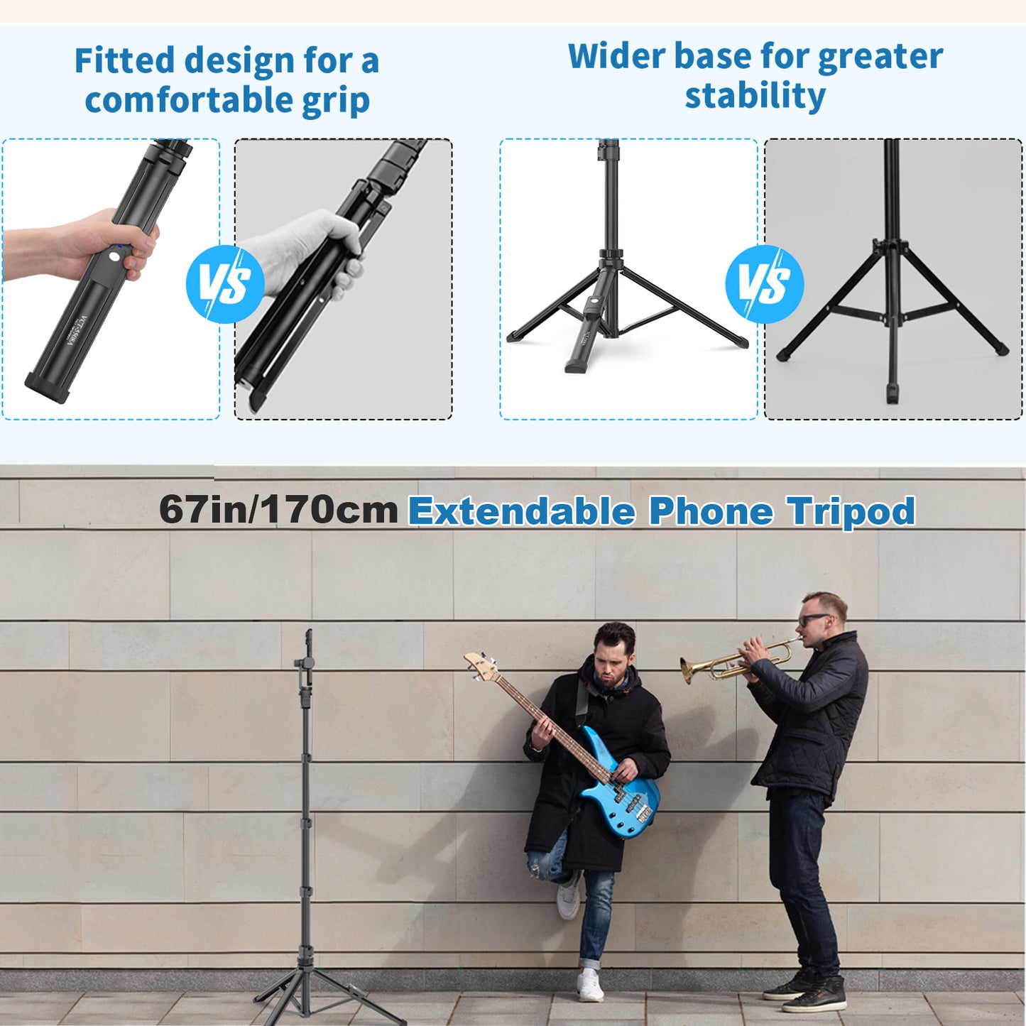 TONEOF 67" Phone Tripod, Camera Tripod Stand Monopod with Remote & Phone Holder, Portable Travel Tripod with iPhone/Android/Webcamera