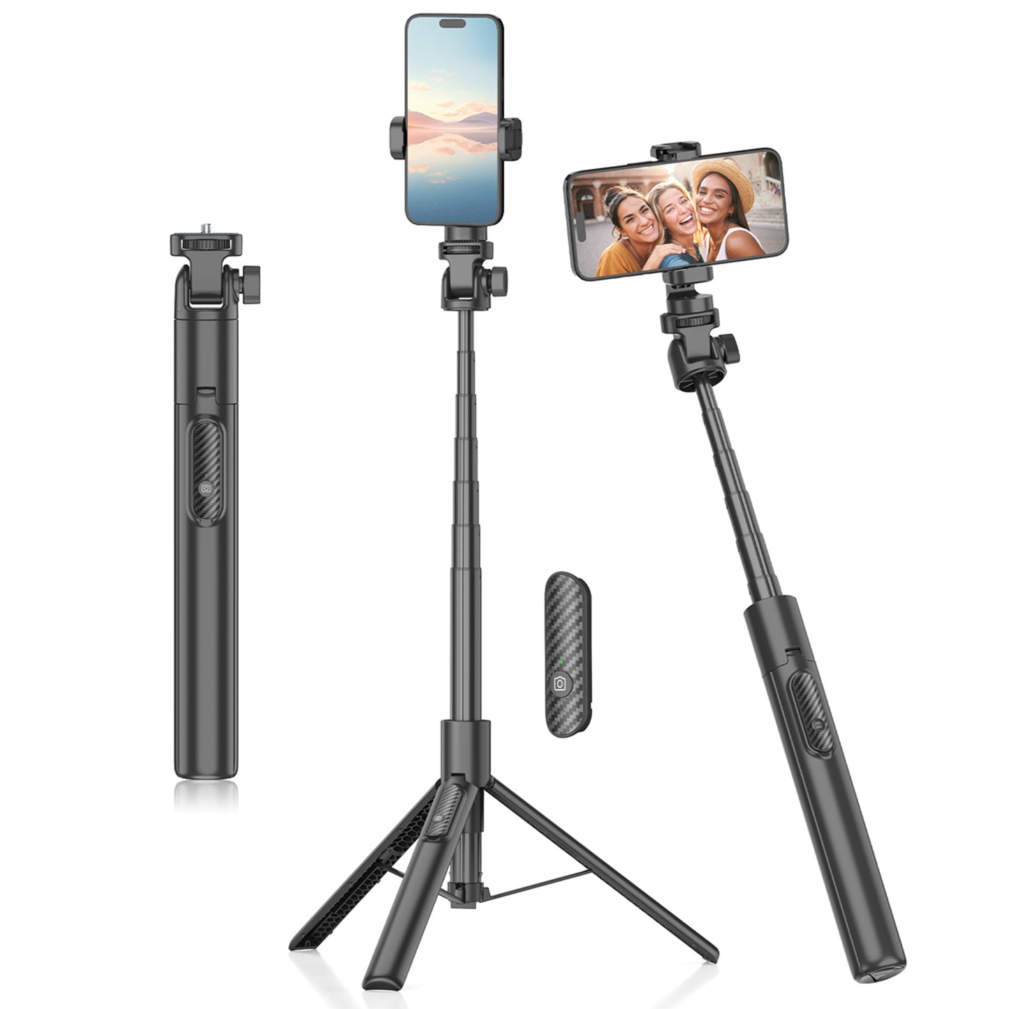 Cell Phone Selfie Stick Tripod Stand All-in-1 with Integrated Wireless Remote,Portable,Lightweight,Extendable Phone Tripod for 4''-7'' iPhone and Camera