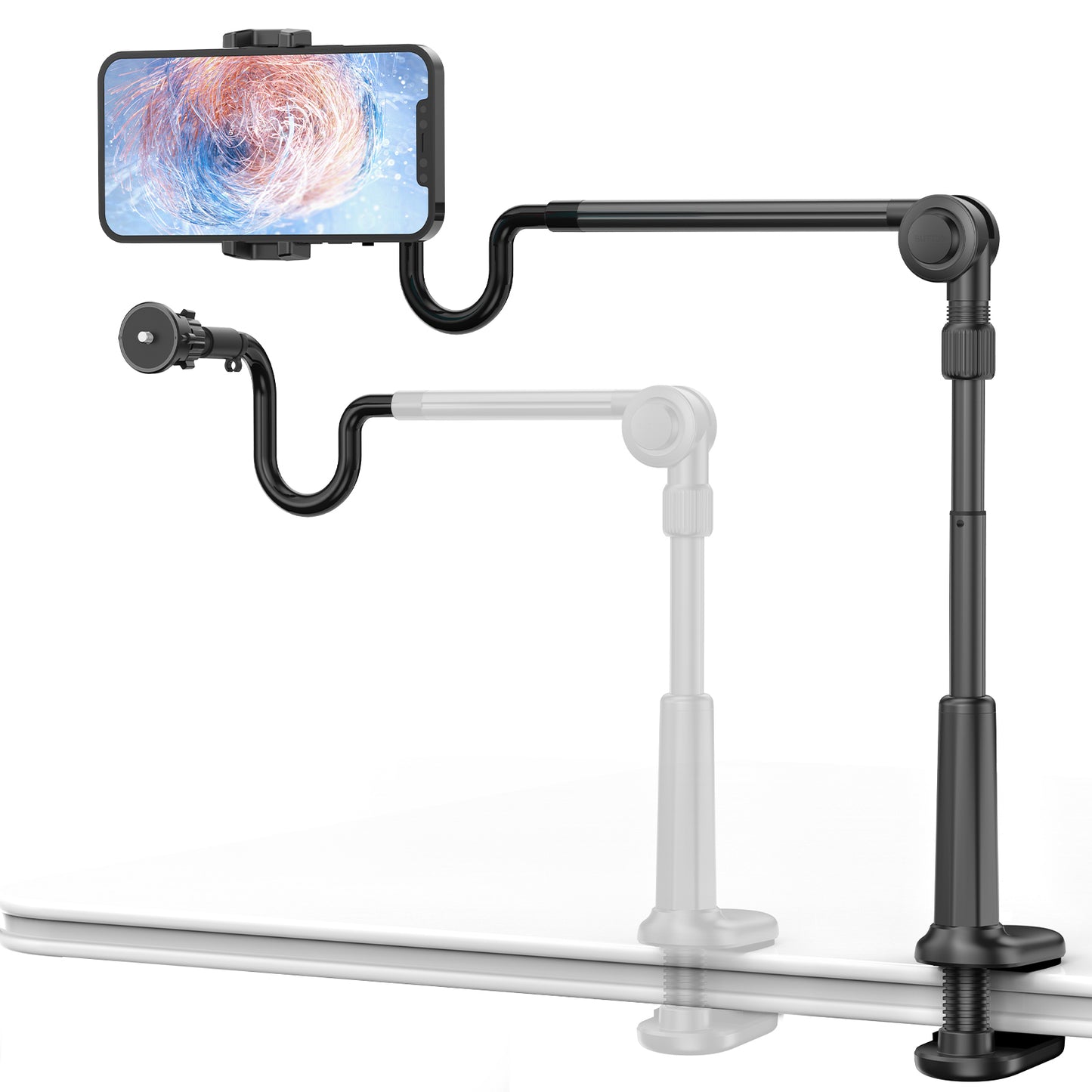 Phone Holder for Bed, Webcam Stand with 1/4 Screw, Gooseneck Cell phone stand for desk, Universal 360° Stable Flexible Lazy Bracket Mount for Bedside headboard, Compatible with iPhone, Android, Switch