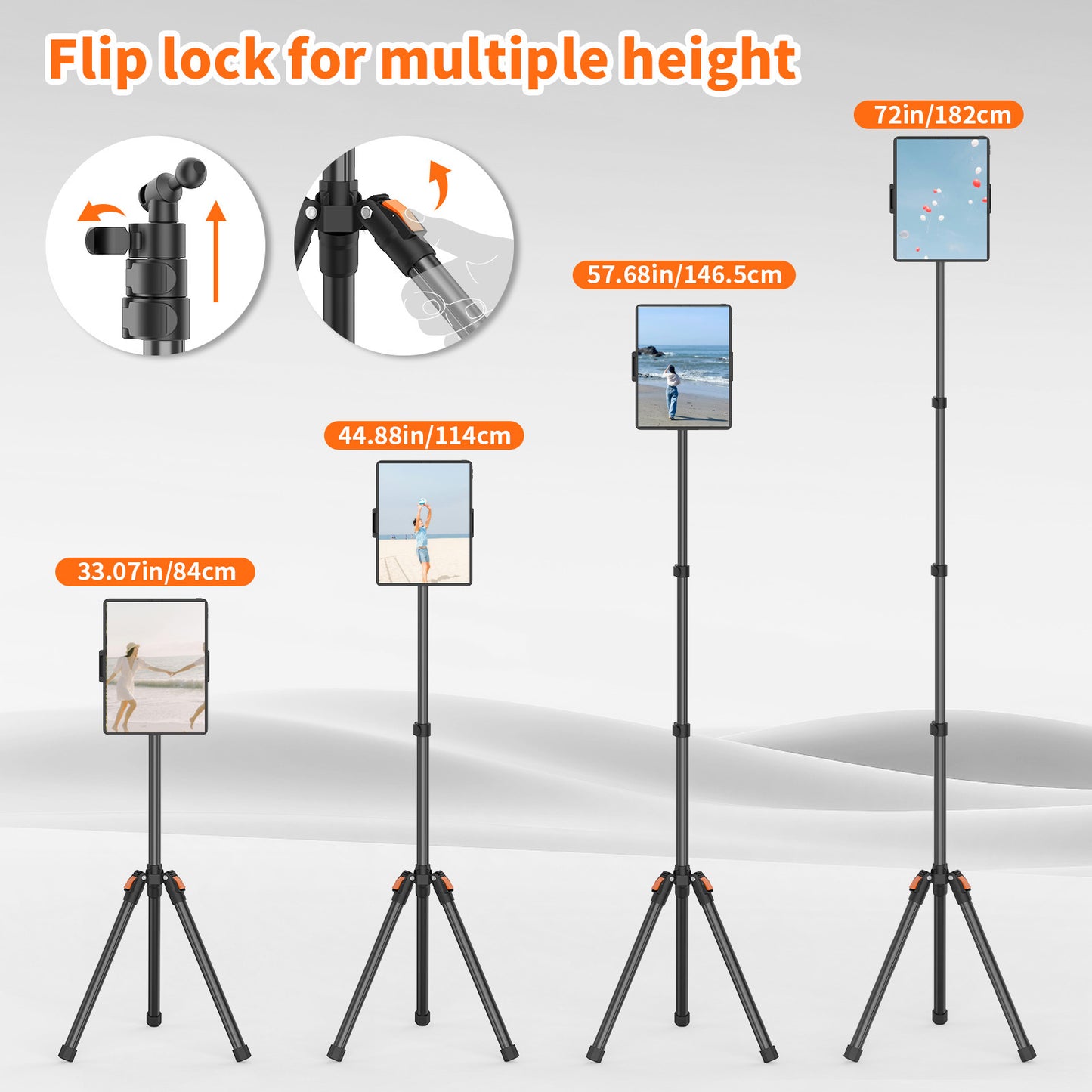 TONEOF 72IN Tablet Stand, 360° Rotating Tablet Tripod, Height Adjustable Floor Stand Tripod, Portable Cell Phone Tripod for Cell Phone/Tablet
