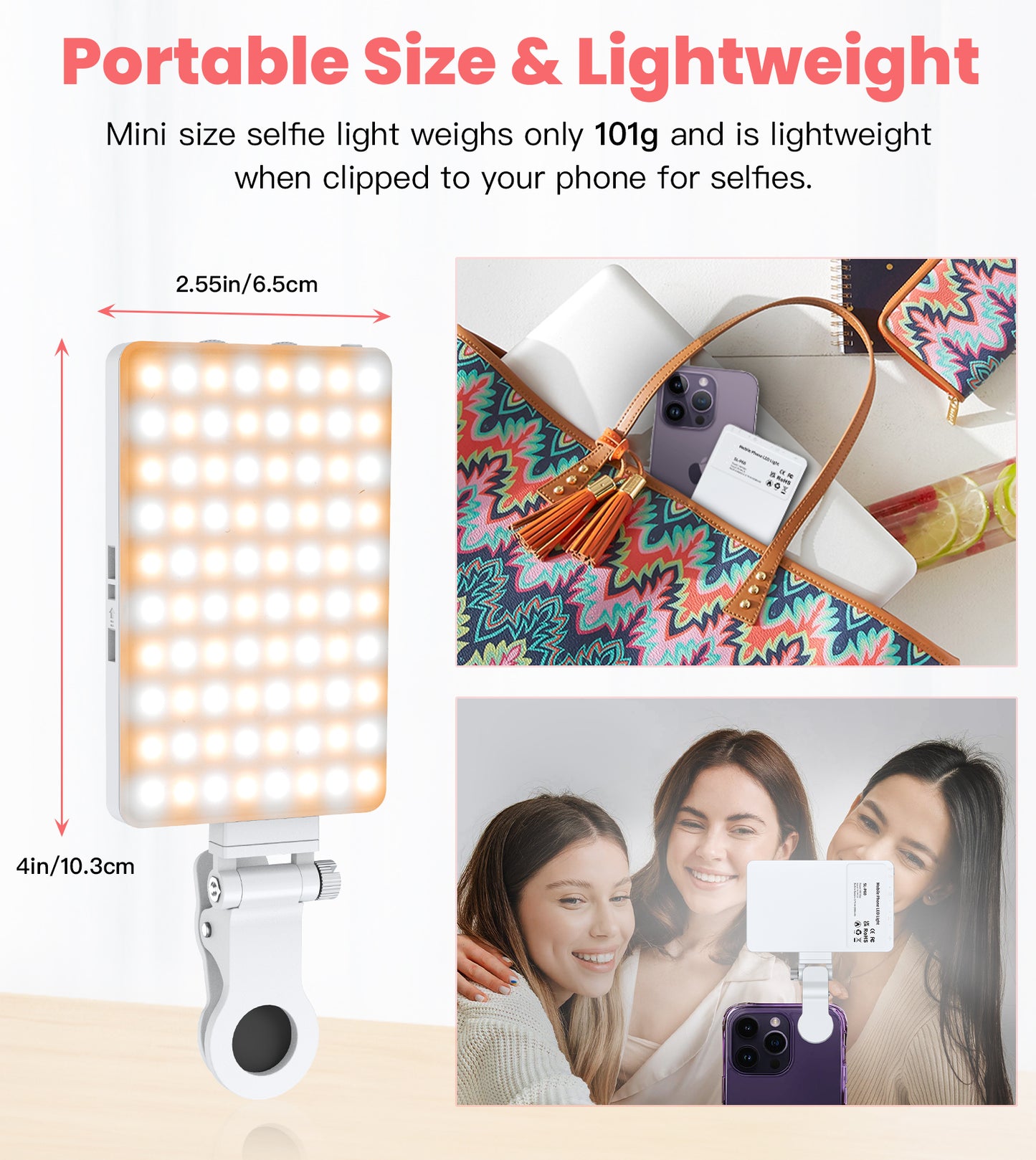 TONEOF Phone Selfie Light Rechargeable, 3 Modes Adjustable 80 Led Light for iphone/Tablet/Computer