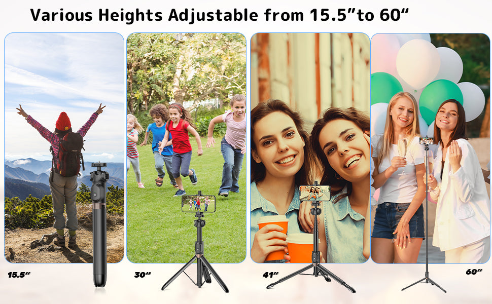 TONEOF Phone Camera Tripod with 1/4” Screw,60" Phone Tripod Stand with Magnetic Remote,Portable Tripod Holder for iPhone/Small Camera/DSLR/Android Phone