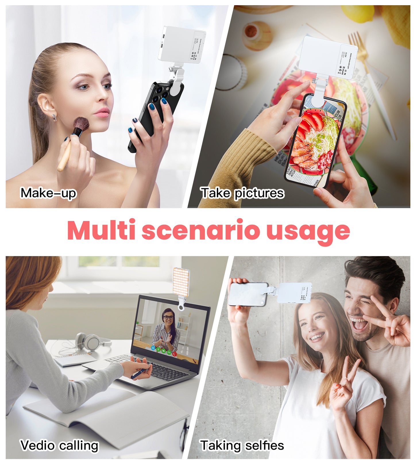TONEOF Phone Selfie Light Rechargeable, 3 Modes Adjustable 80 Led Light for iphone/Tablet/Computer