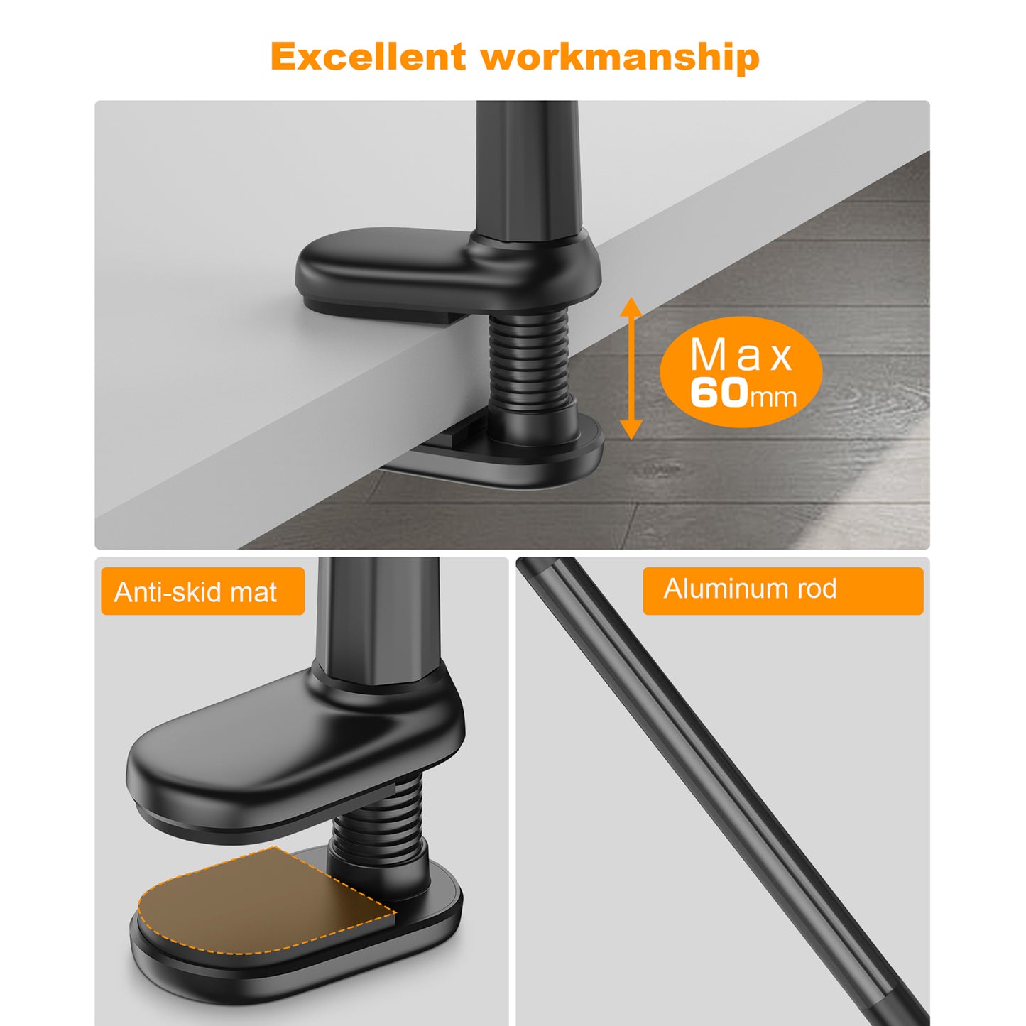 Phone Holder for Bed, Webcam Stand with 1/4 Screw, Gooseneck Cell phone stand for desk, Universal 360° Stable Flexible Lazy Bracket Mount for Bedside headboard, Compatible with iPhone, Android, Switch