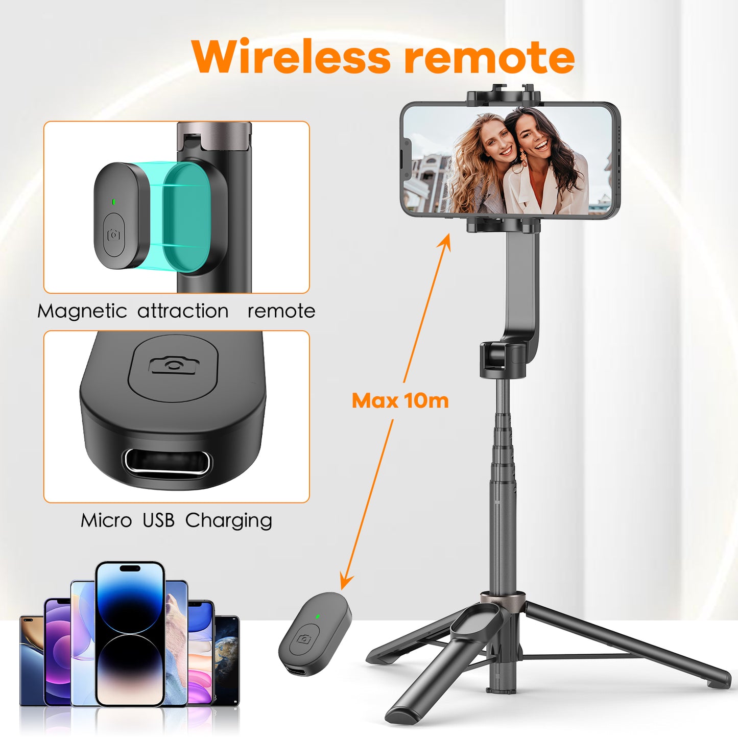 TONEOF Cell Phone Selfie Stick Tripod for 4''-7'' iPhone and Android