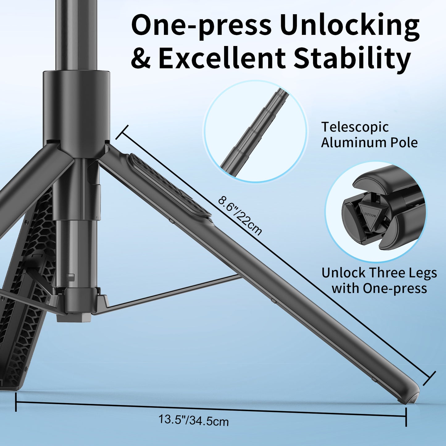 Cell Phone Selfie Stick Tripod Stand All-in-1 with Integrated Wireless Remote,Portable,Lightweight,Extendable Phone Tripod for 4''-7'' iPhone and Camera