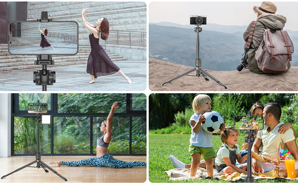 TONEOF Phone Camera Tripod with 1/4” Screw,60" Phone Tripod Stand with Magnetic Remote,Portable Tripod Holder for iPhone/Small Camera/DSLR/Android Phone
