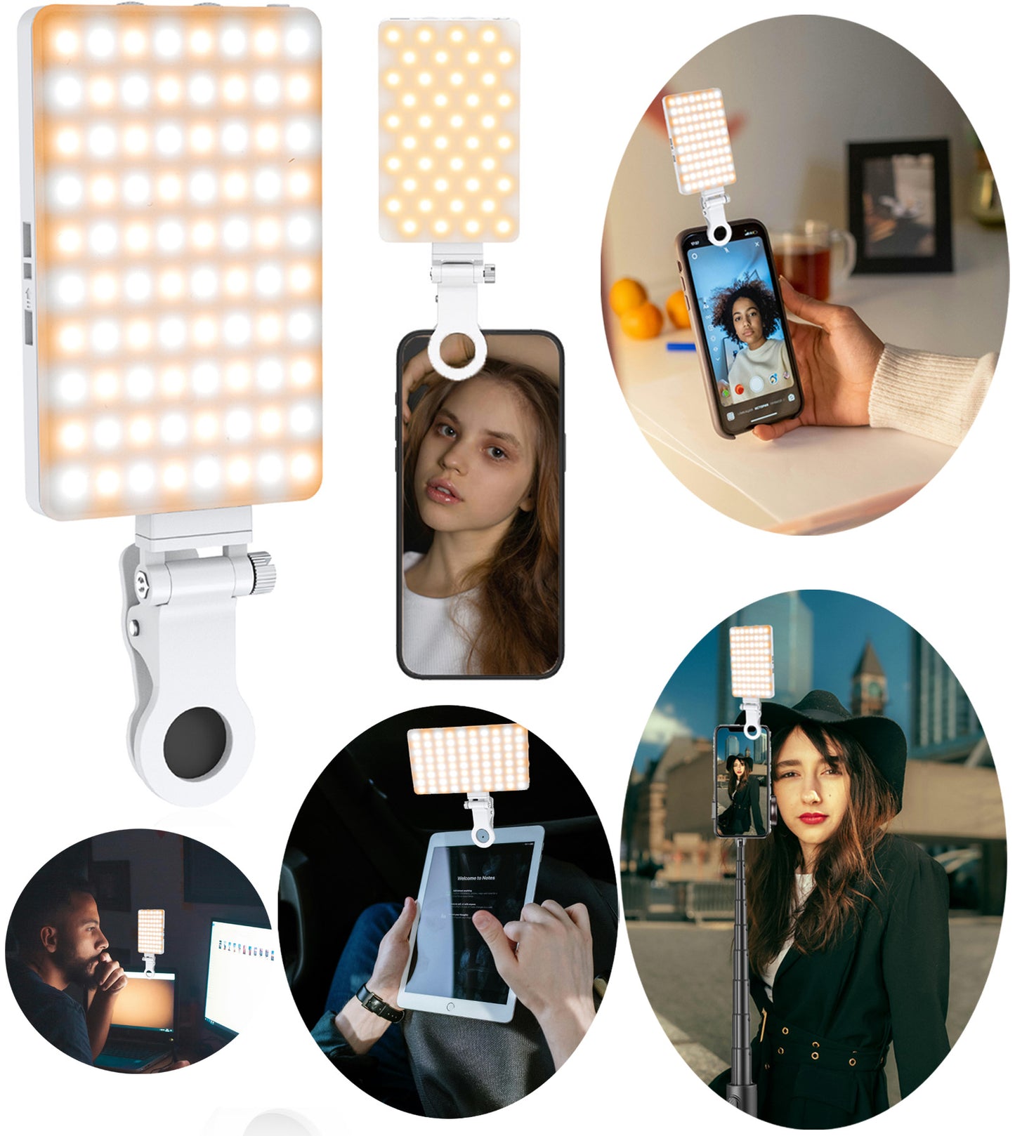 TONEOF Phone Selfie Light Rechargeable, 3 Modes Adjustable 80 Led Light for iphone/Tablet/Computer
