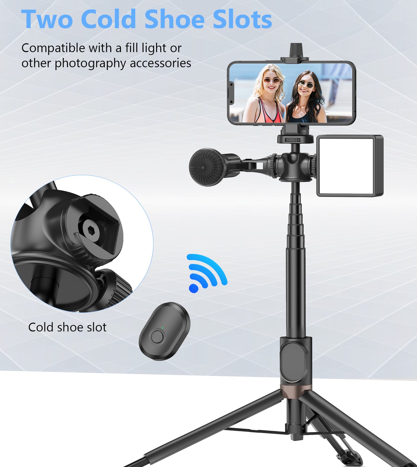 TONEOF Phone Camera Tripod with 1/4” Screw,60" Phone Tripod Stand with Magnetic Remote,Portable Tripod Holder for iPhone/Small Camera/DSLR/Android Phone