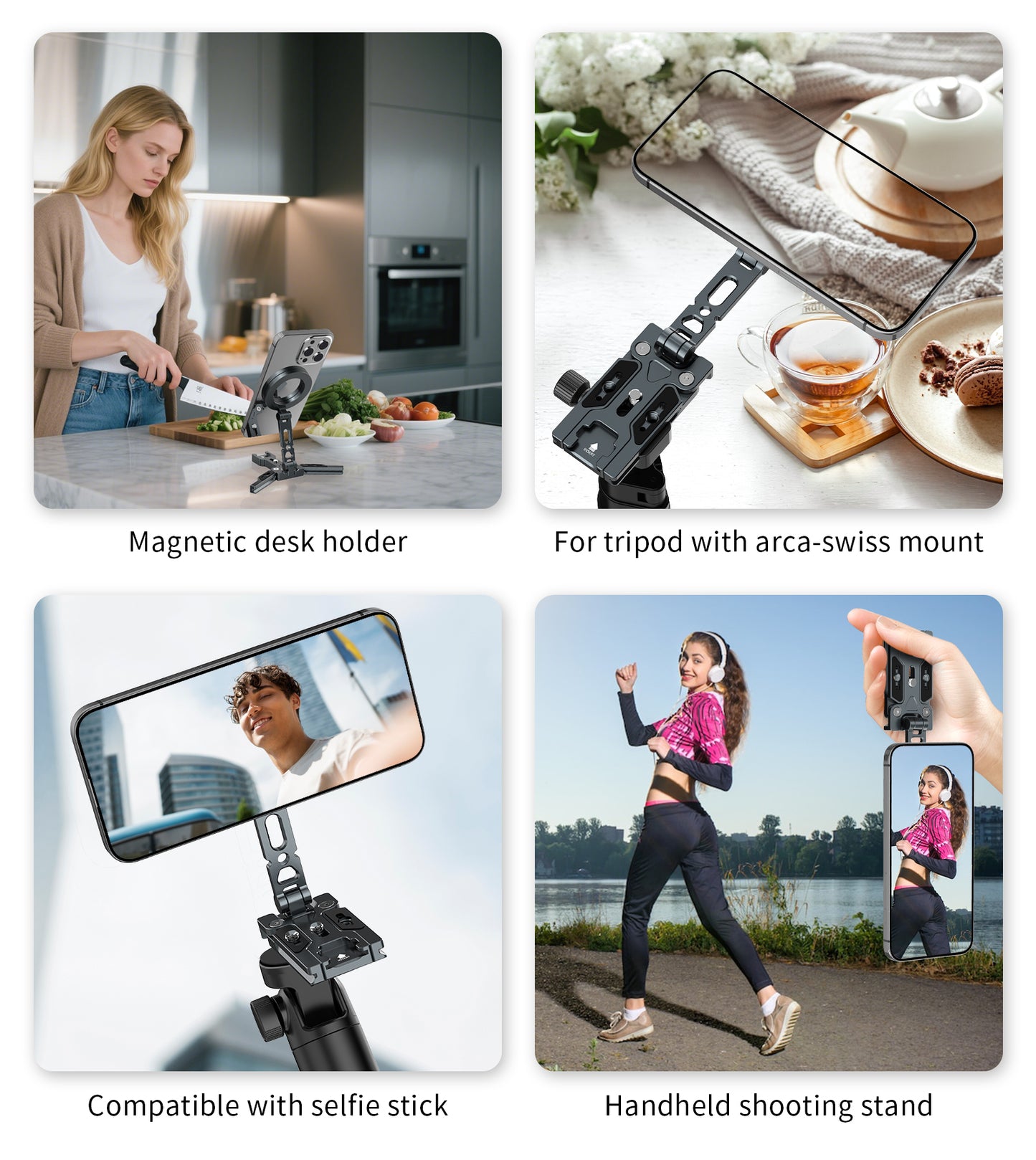 TONEOF Magnetic Phone Tripod Stand,Foldable CellPhone Holder for Magsafe with Arca-Swiss,1/4'' Screw Hole,Cold Shoe Mount,Pocket Mini Aluminum Selfie Stick Tripod Mount for iPhone/Android,Desk,Travel