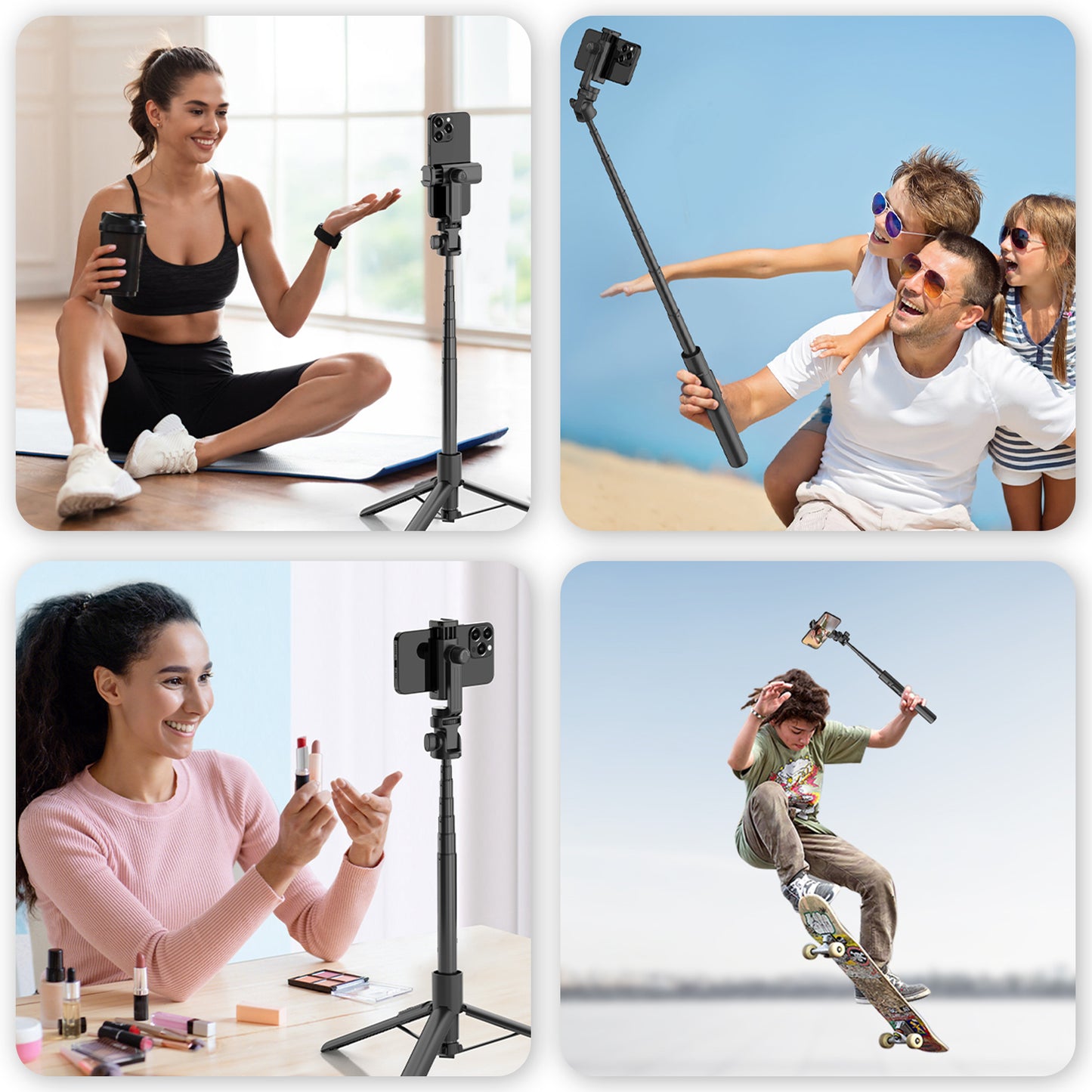Cell Phone Selfie Stick Tripod Stand All-in-1 with Integrated Wireless Remote,Portable,Lightweight,Extendable Phone Tripod for 4''-7'' iPhone and Camera