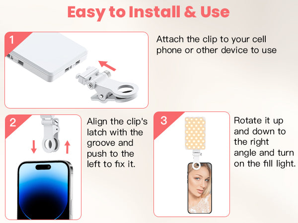 TONEOF Phone Selfie Light Rechargeable, 3 Modes Adjustable 80 Led Light for iphone/Tablet/Computer