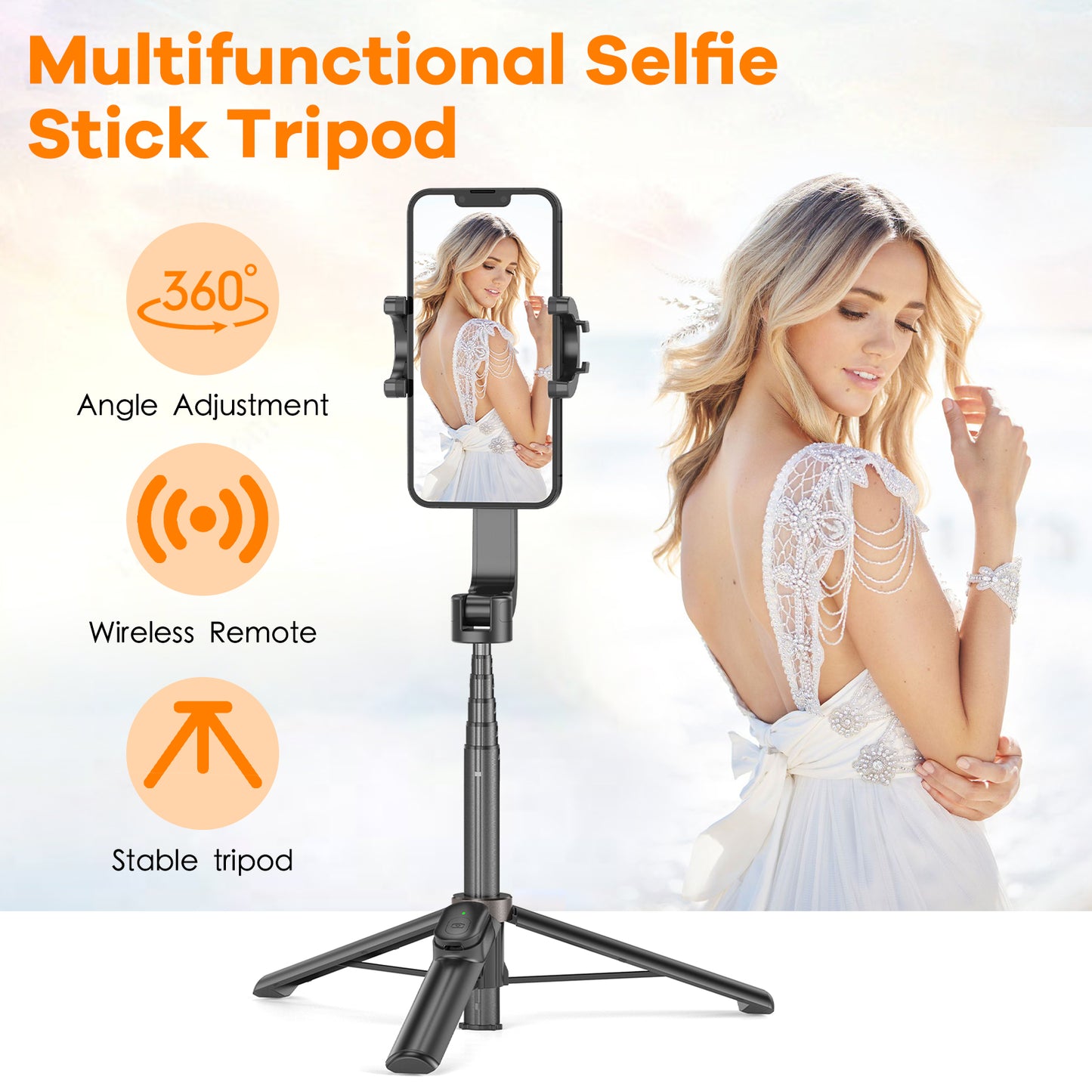 TONEOF Cell Phone Selfie Stick Tripod for 4''-7'' iPhone and Android