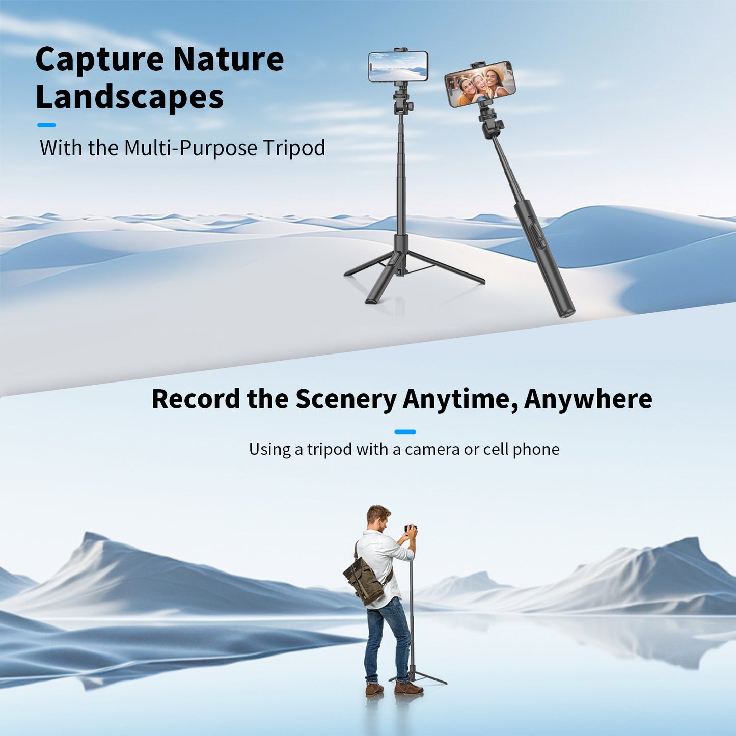 Cell Phone Selfie Stick Tripod Stand All-in-1 with Integrated Wireless Remote,Portable,Lightweight,Extendable Phone Tripod for 4''-7'' iPhone and Camera