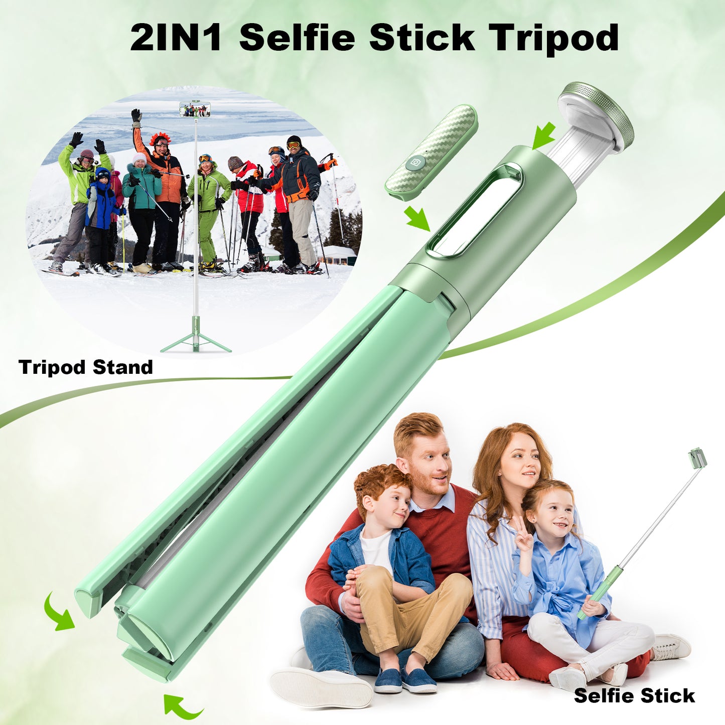Multifunctional mobile phone holder selfie stick (Green)