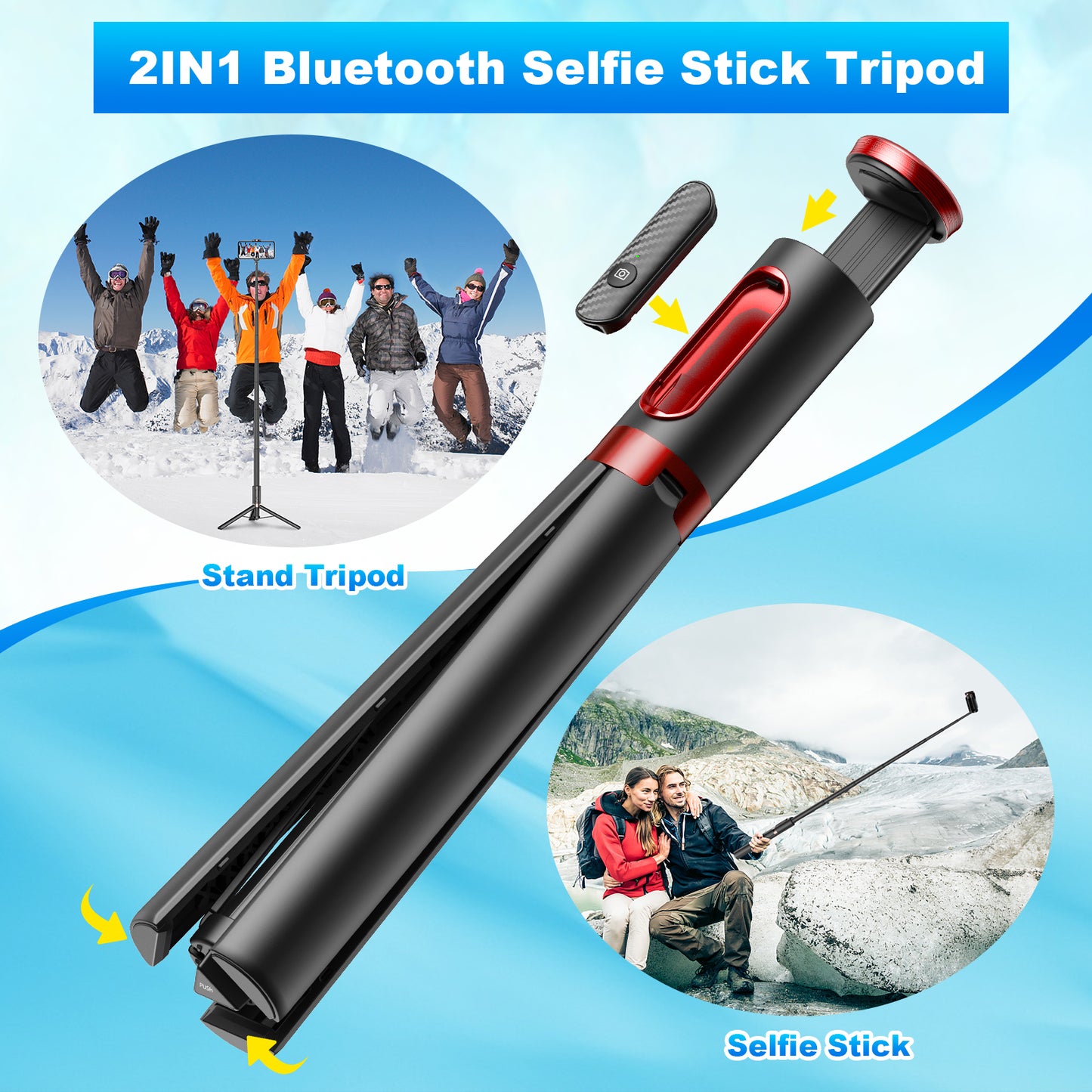 Multifunctional mobile phone holder selfie stick (Red)