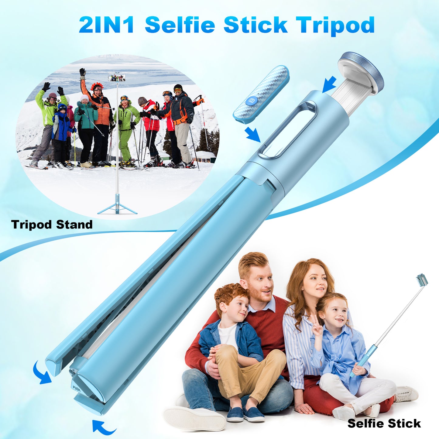 Multifunctional mobile phone holder selfie stick (Blue)