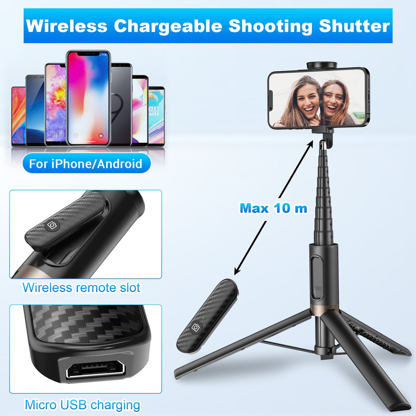 Multifunctional mobile phone holder selfie stick (Black)