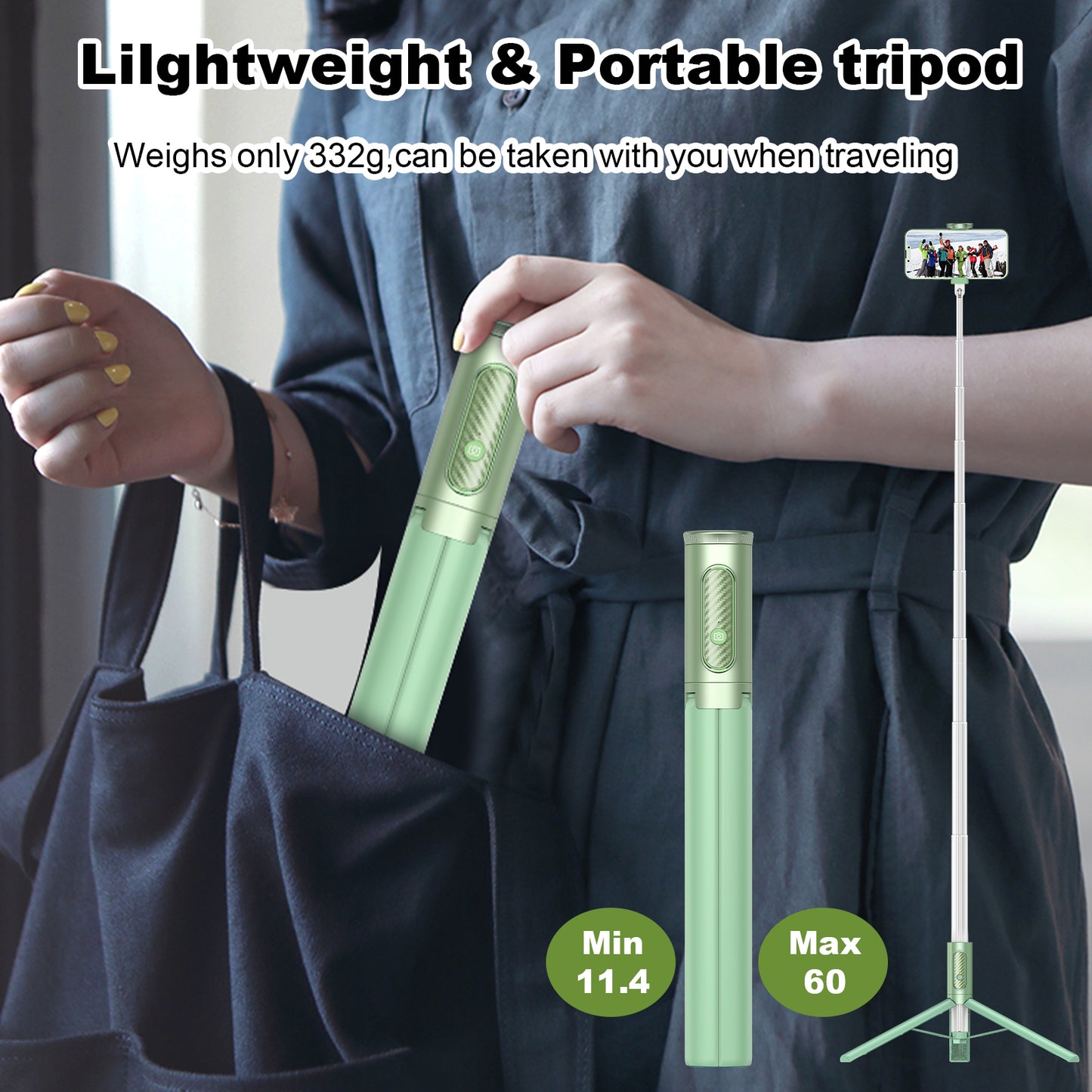 Multifunctional mobile phone holder selfie stick (Green)