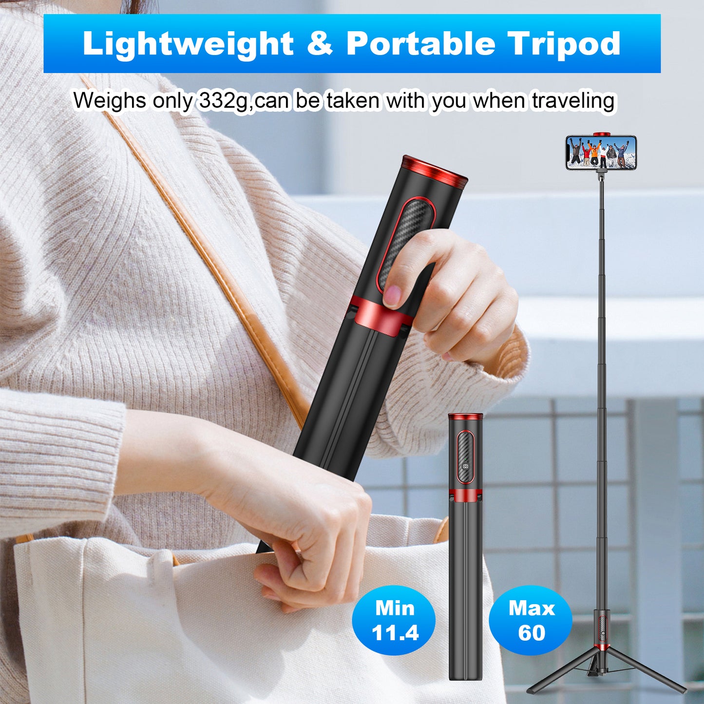 Multifunctional mobile phone holder selfie stick (Red)