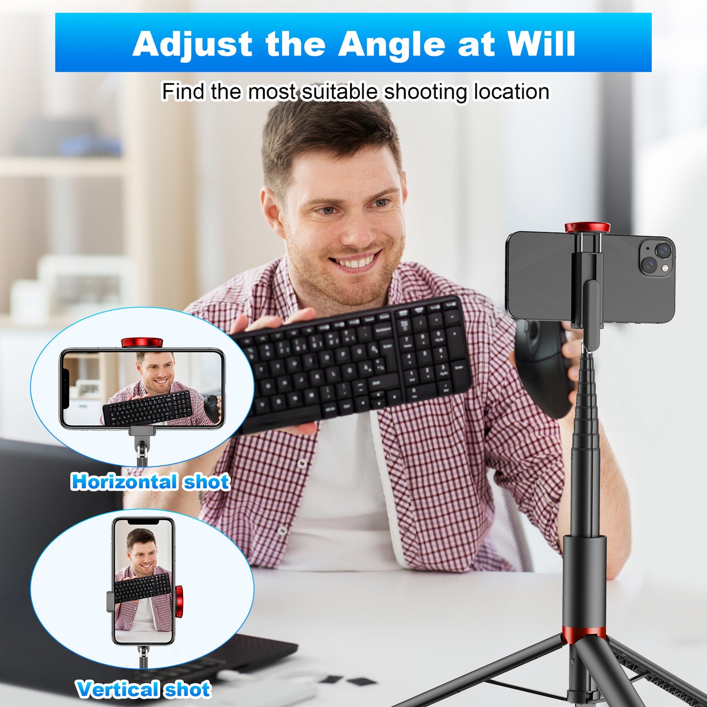 Multifunctional mobile phone holder selfie stick (Red)