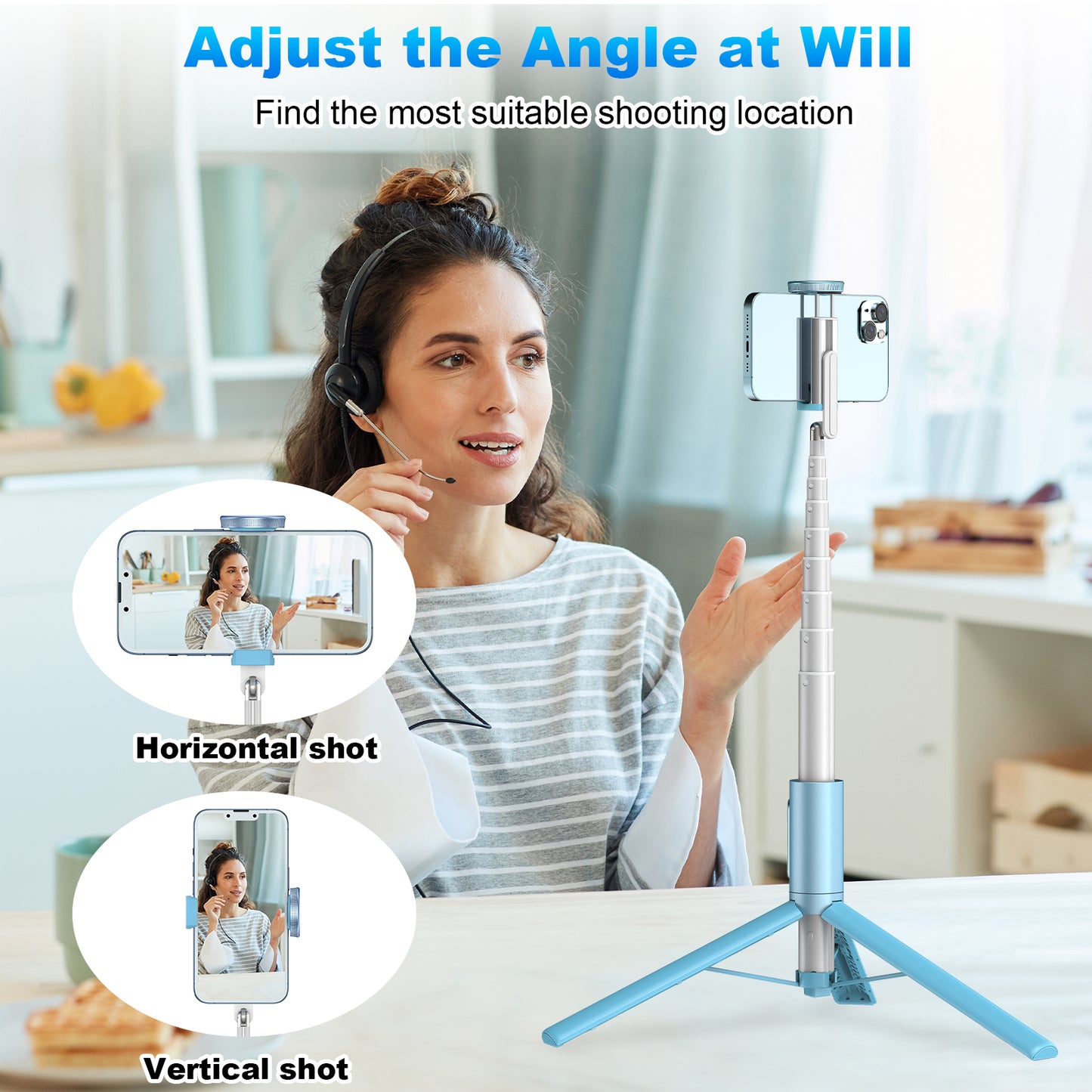 Multifunctional mobile phone holder selfie stick (Blue)
