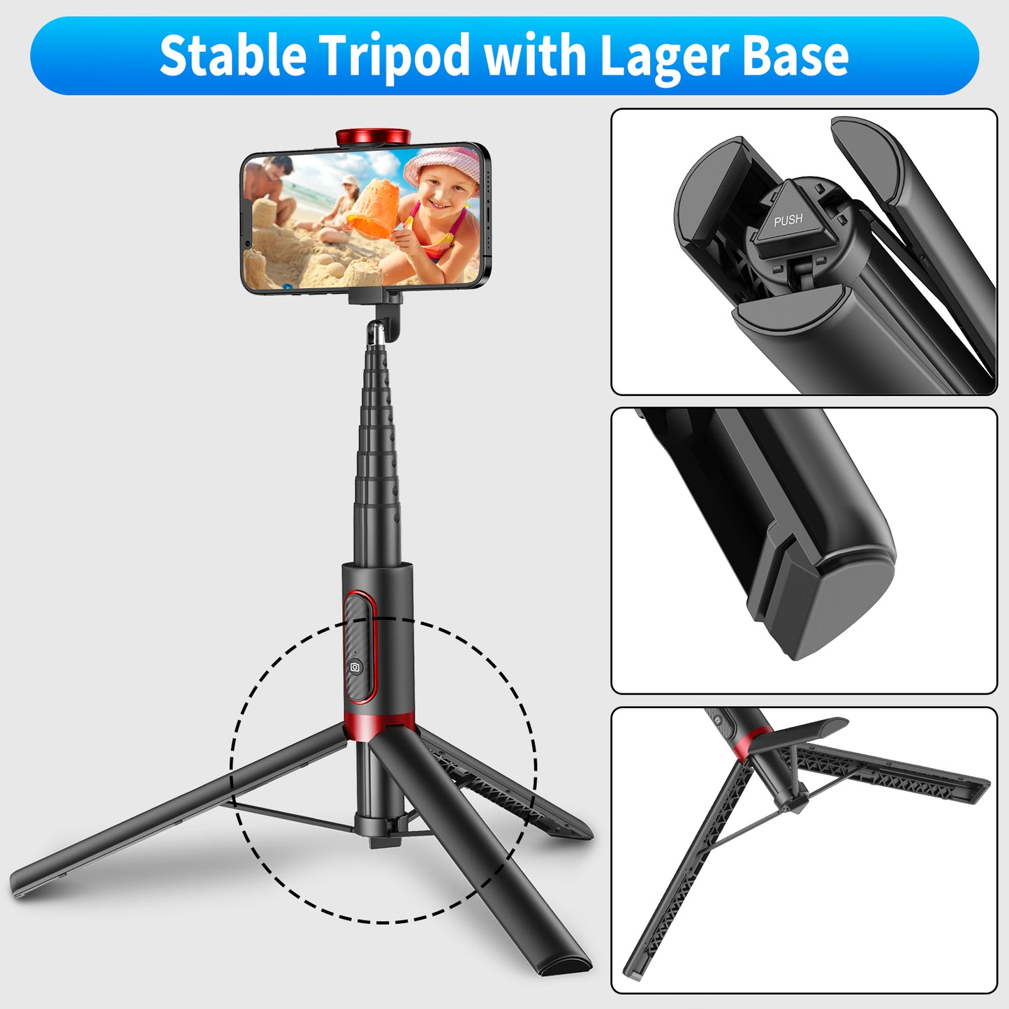 Multifunctional mobile phone holder selfie stick (Red)