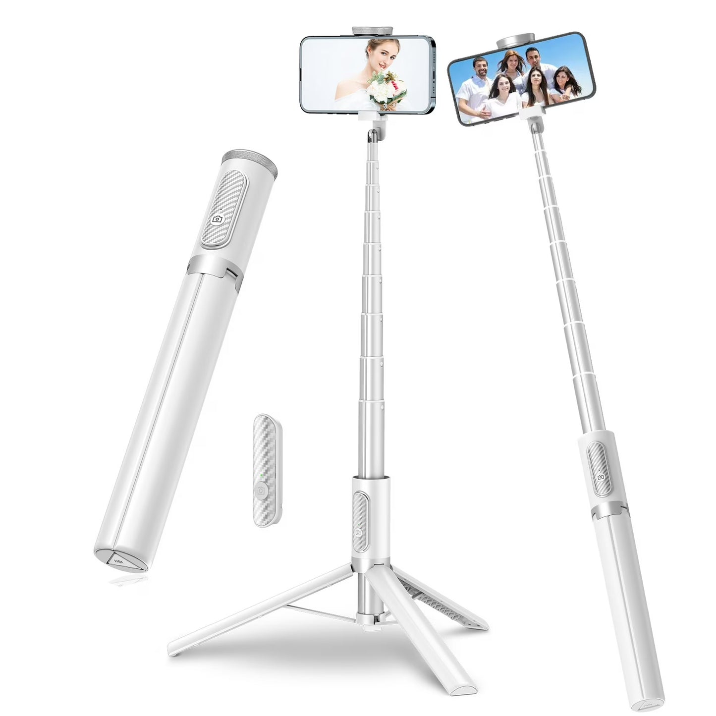 TONEOF 67in White Phone Tripod Selfie Stick with Remote control Portable for 4''-7” iPhone and Android Phones