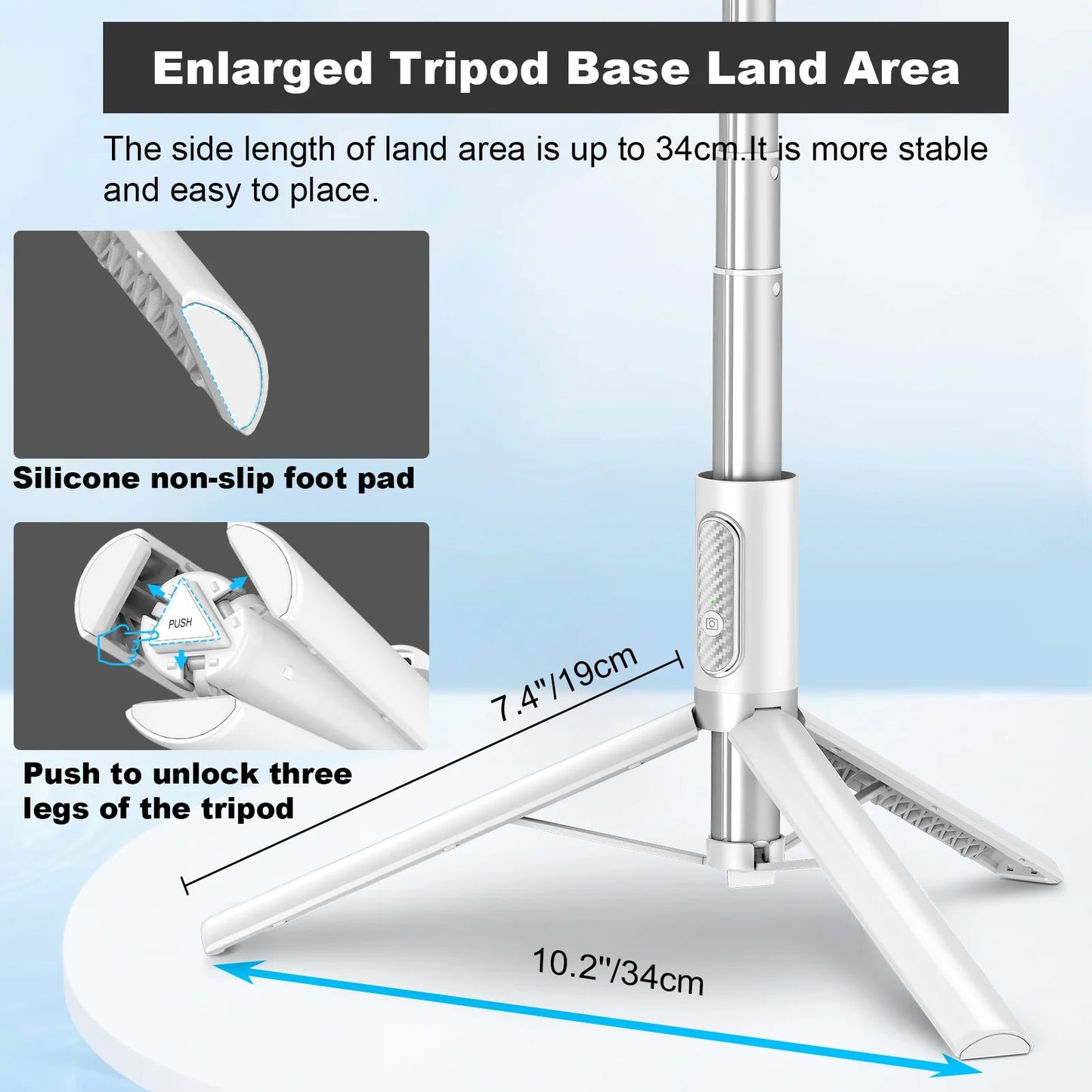 TONEOF 67in White Phone Tripod Selfie Stick with Remote control Portable for 4''-7” iPhone and Android Phones