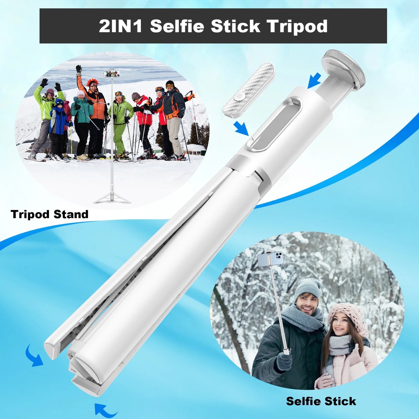 TONEOF 67in White Phone Tripod Selfie Stick with Remote control Portable for 4''-7” iPhone and Android Phones