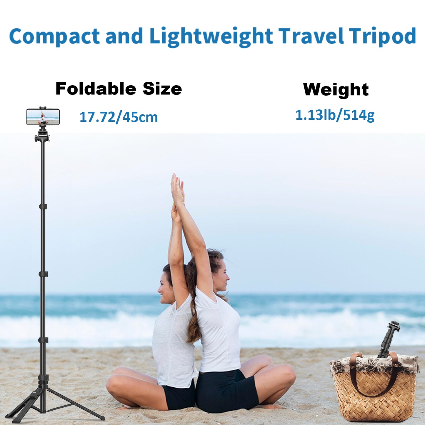 TONEOF 67" Phone Tripod, Camera Tripod Stand Monopod with Remote & Phone Holder, Portable Travel Tripod with iPhone/Android/Webcamera