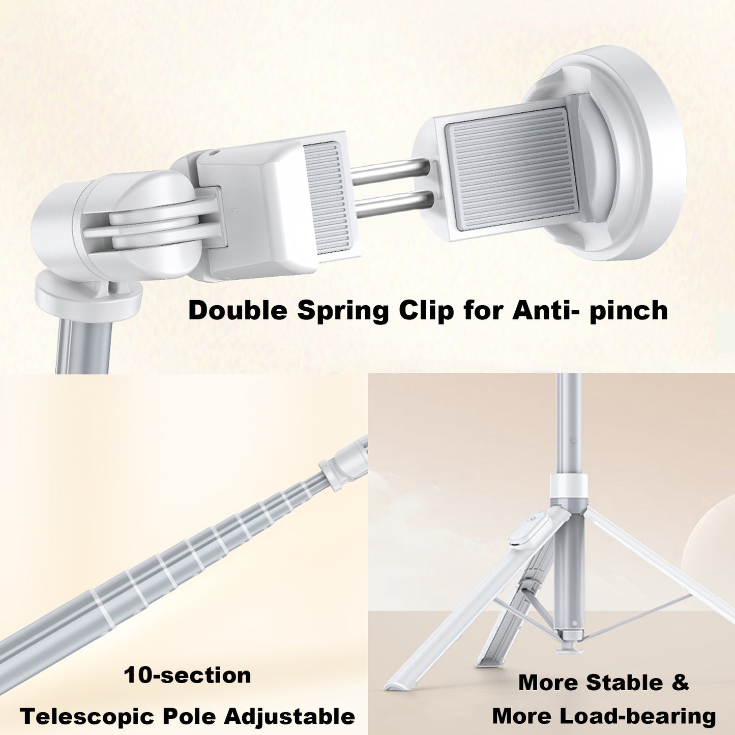 TONEOF 70" Automatic Tripod,Auto-Open Phone Tripod Stand with Magnetic Rechargable Remote,Selfie Stick Tripod 360° Vertical & Horizontal Rotatable,Stable Travel Tripod for iPhone/Android(White)