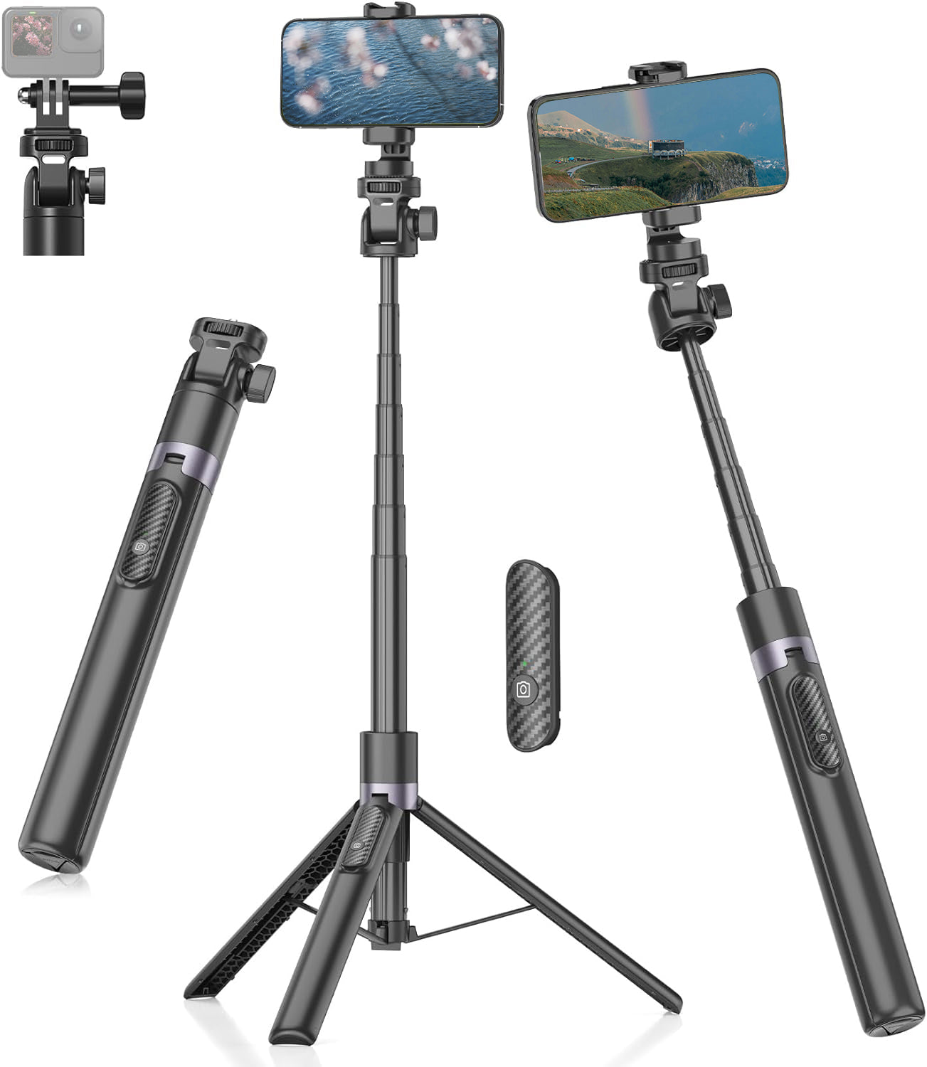 TONEOF 68" Selfie Stick Tripod with Remote for Cellphone 4"-7", Travel Tripod Stand for Action Camera