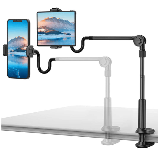 TONEOF 4.6"-11" Phone Tablet Holder for Bed, Gooseneck Stand for Desk Bedside Headboard, Overhead Mount for iPhone/Android/Kindle