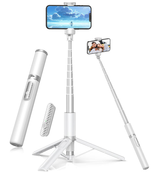 60" Phone Tripod & Selfie Stick with Remote for Cell Phone 4"-7", Portable Smartphone Tripod Stand (White)