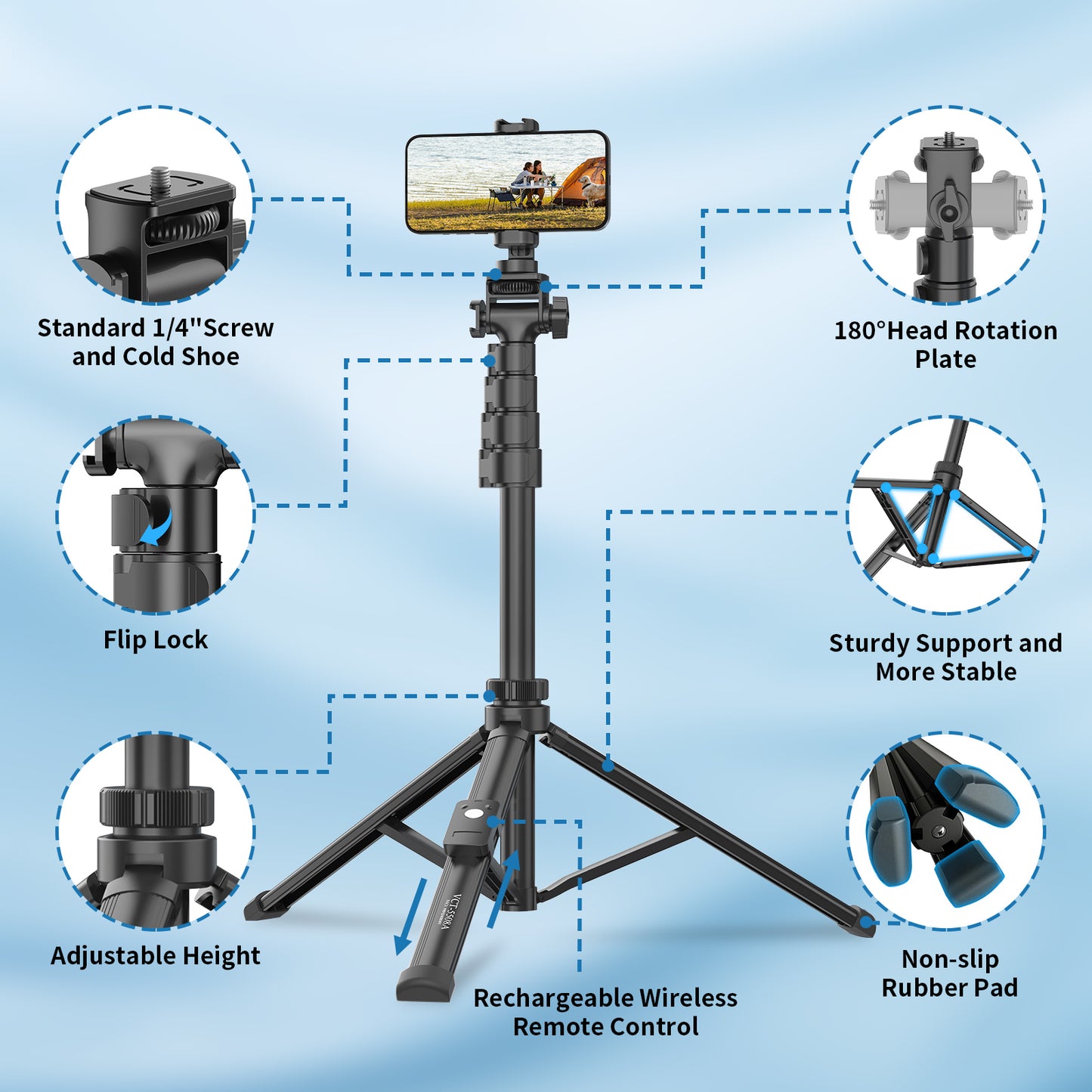 TONEOF 67" Phone Tripod, Camera Tripod Stand Monopod with Remote & Phone Holder, Portable Travel Tripod with iPhone/Android/Webcamera