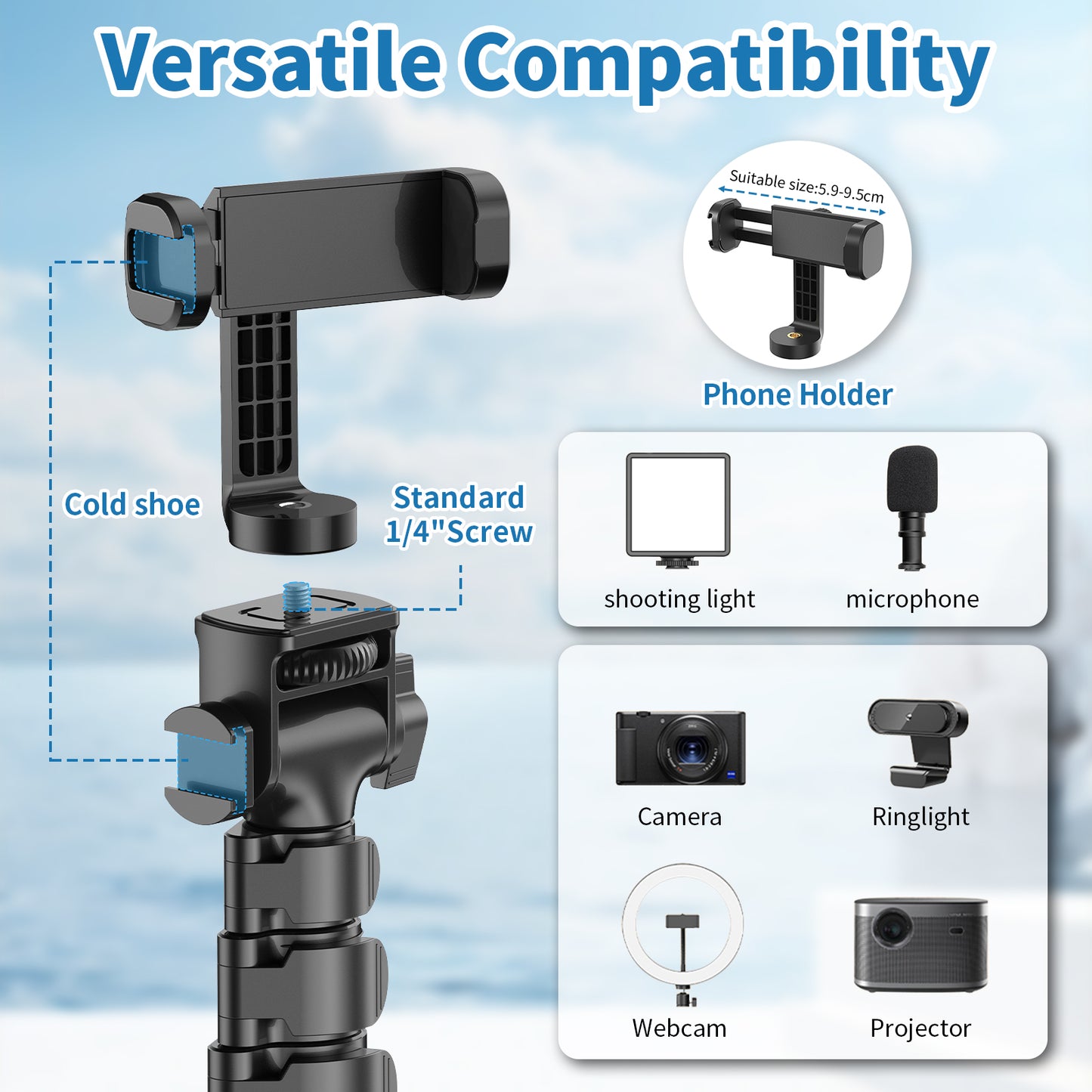 TONEOF 67" Phone Tripod, Camera Tripod Stand Monopod with Remote & Phone Holder, Portable Travel Tripod with iPhone/Android/Webcamera