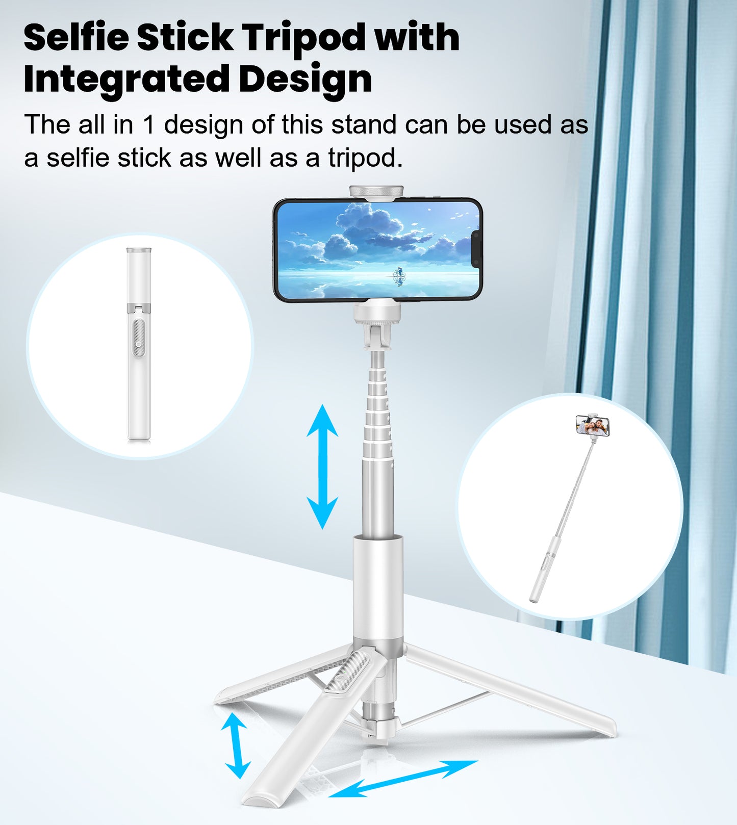 60" Phone Tripod & Selfie Stick with Remote for Cell Phone 4"-7", Portable Smartphone Tripod Stand (White)