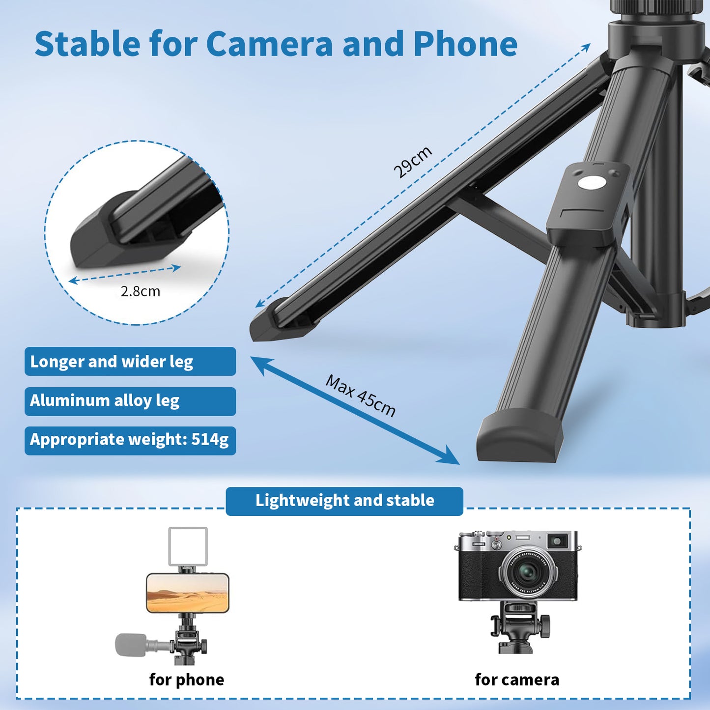 TONEOF 67" Phone Tripod, Camera Tripod Stand Monopod with Remote & Phone Holder, Portable Travel Tripod with iPhone/Android/Webcamera
