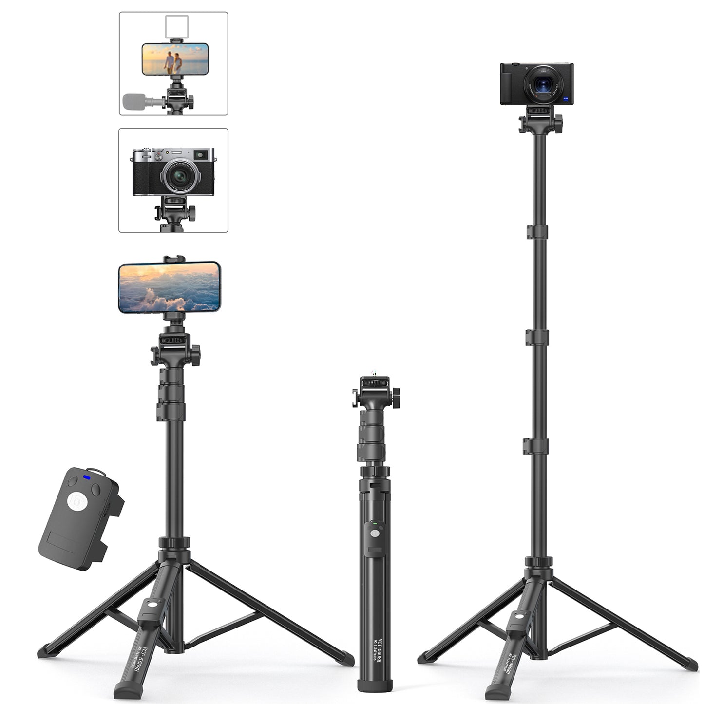 TONEOF 67" Phone Tripod, Camera Tripod Stand Monopod with Remote & Phone Holder, Portable Travel Tripod with iPhone/Android/Webcamera