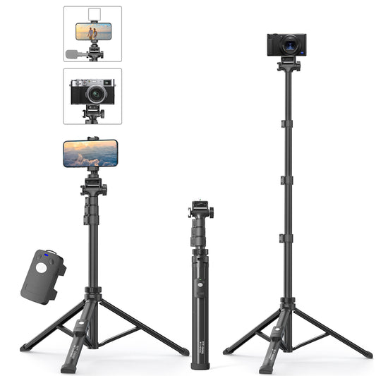 TONEOF 67" Phone Tripod, Camera Tripod Stand Monopod with Remote & Phone Holder, Portable Travel Tripod with iPhone/Android/Webcamera