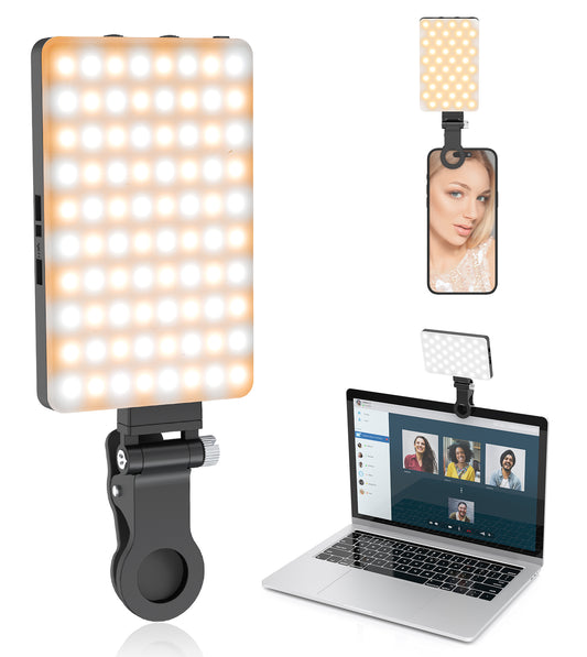TONEOF Portable Selfie Light,Rechargable 60 LED Phone Light with Clip & Double 1/4" Screw Hole,2500k-9000K Dimmable Camera Light for iPhone,Android,Laptop,Tablet,Selfie/Video Conference