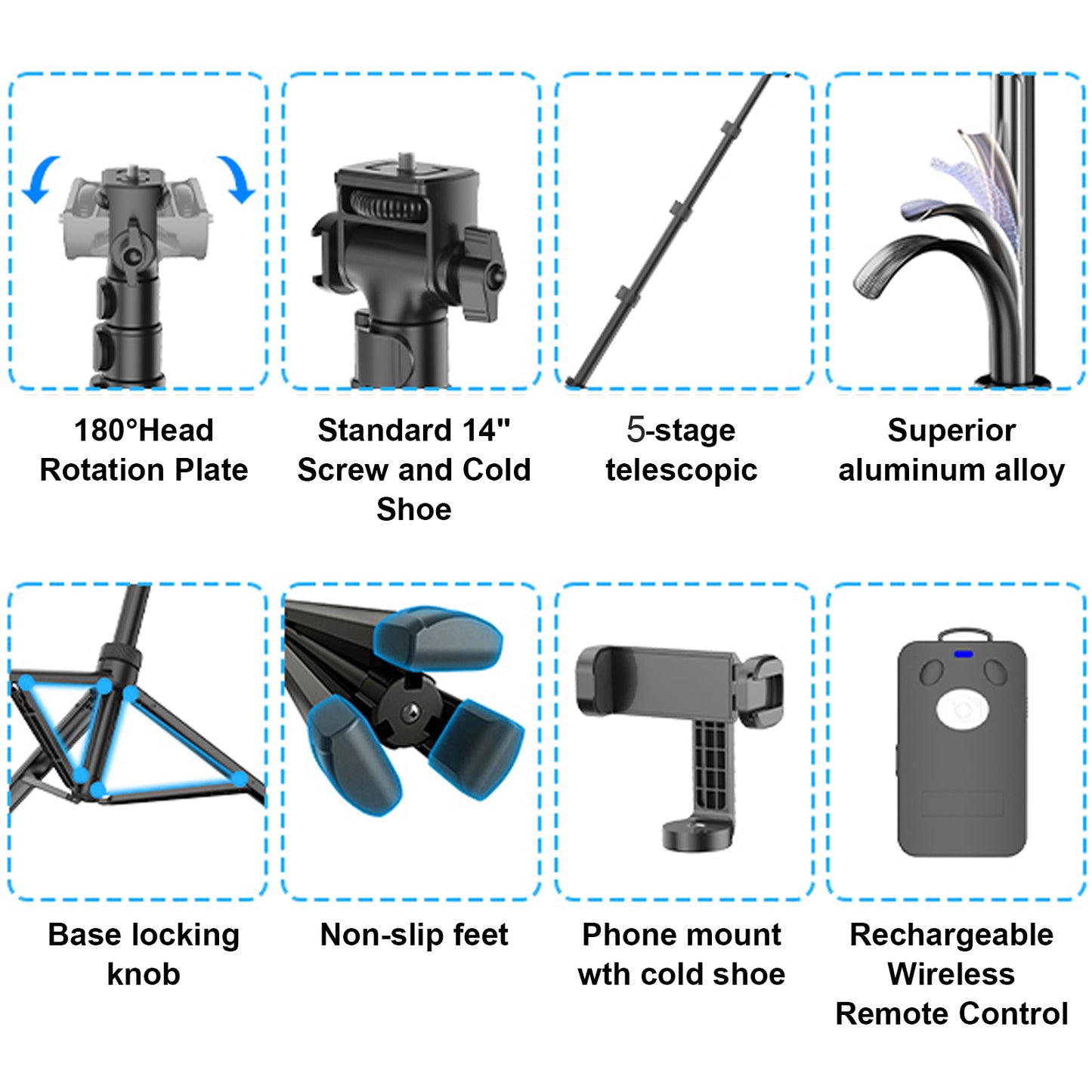 TONEOF 67" Phone Tripod, Camera Tripod Stand Monopod with Remote & Phone Holder, Portable Travel Tripod with iPhone/Android/Webcamera