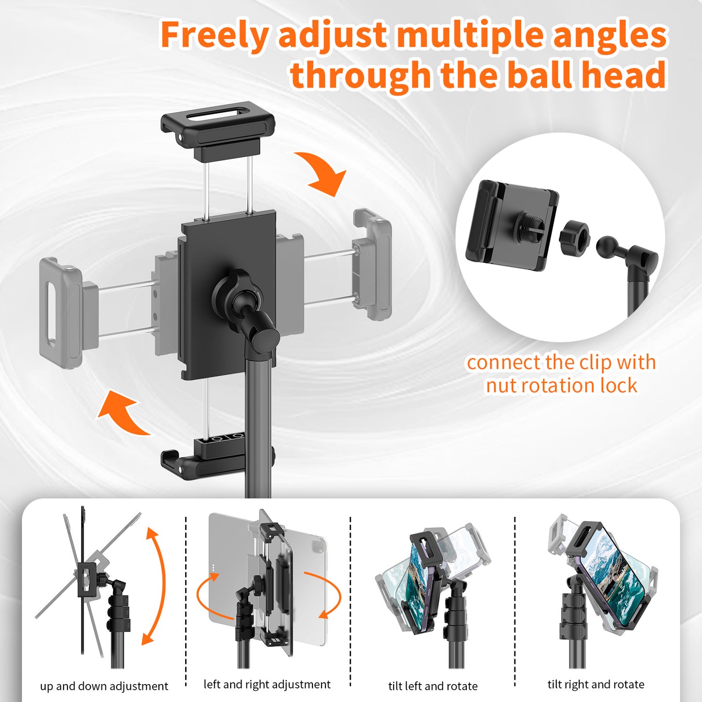TONEOF 72IN Tablet Stand, 360° Rotating Tablet Tripod, Height Adjustable Floor Stand Tripod, Portable Cell Phone Tripod for Cell Phone/Tablet