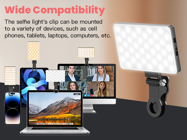 TONEOF Portable Selfie Light,Rechargable 60 LED Phone Light with Clip & Double 1/4" Screw Hole,2500k-9000K Dimmable Camera Light for iPhone,Android,Laptop,Tablet,Selfie/Video Conference