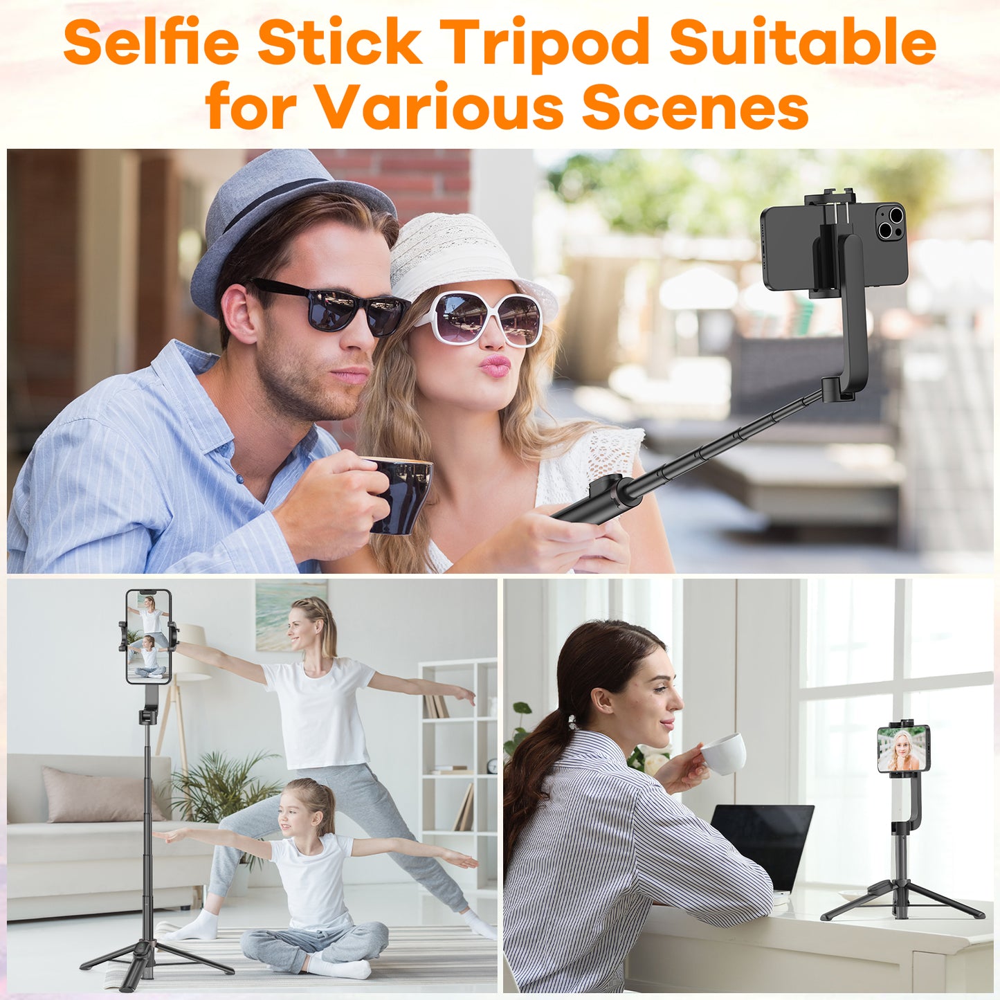 TONEOF Cell Phone Selfie Stick Tripod for 4''-7'' iPhone and Android