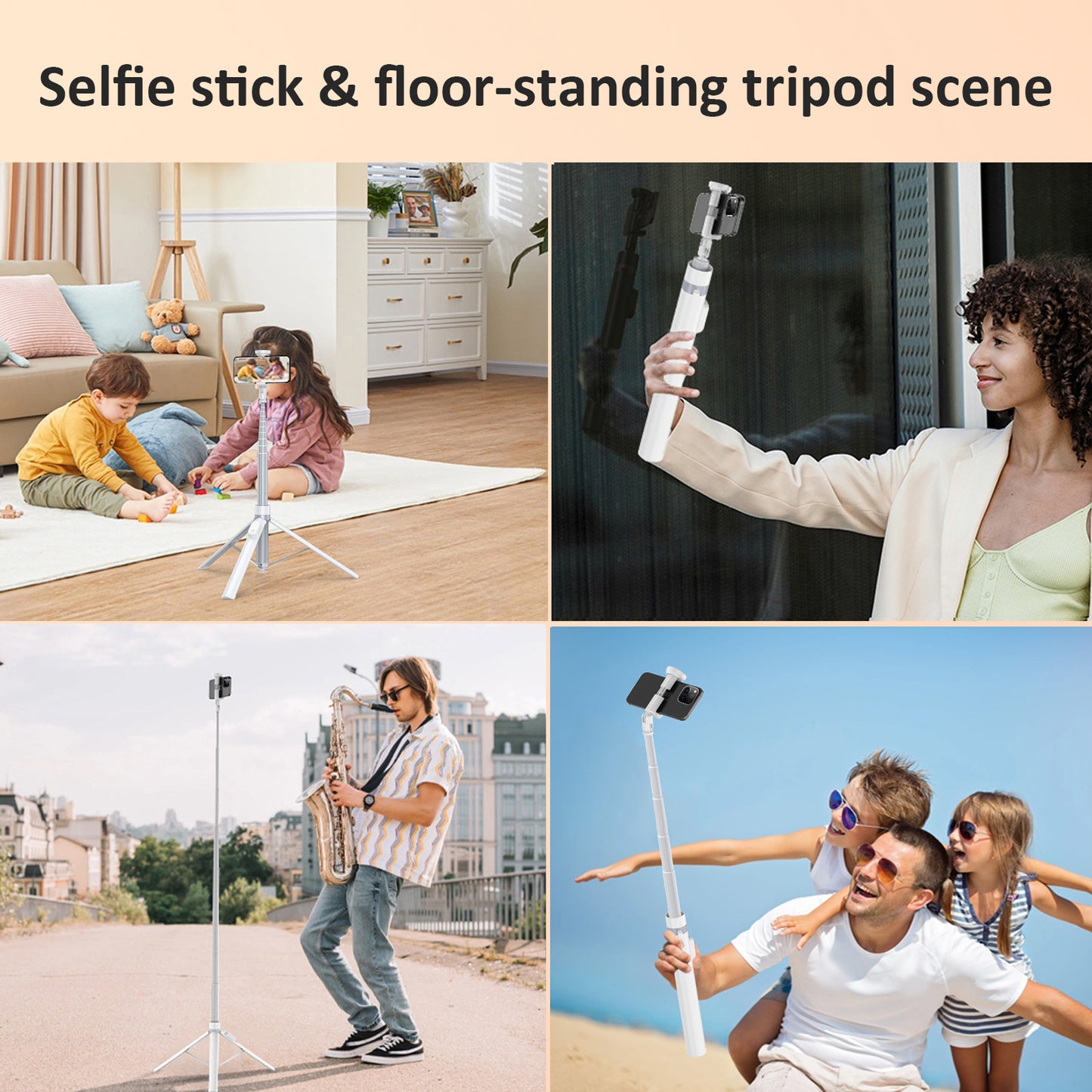 TONEOF 70" Automatic Tripod,Auto-Open Phone Tripod Stand with Magnetic Rechargable Remote,Selfie Stick Tripod 360° Vertical & Horizontal Rotatable,Stable Travel Tripod for iPhone/Android(White)