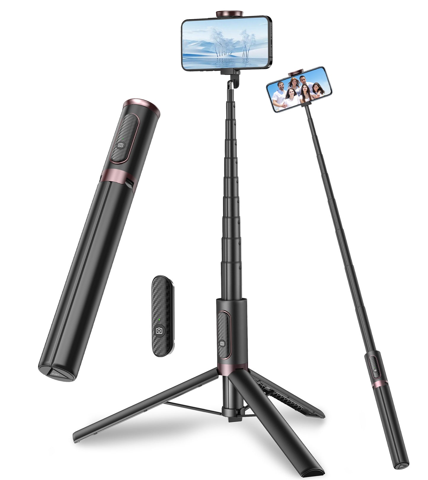 TONEOF 67" Cell Phone Selfie Stick Tripod,Smartphone Tripod Stand All-in-1 with Integrated Wireless Remote,Portable,Lightweight,Extendable Phone Tripod for iPhone/Android(Black)