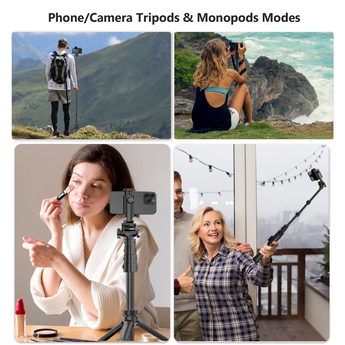 TONEOF 67" Phone Tripod, Camera Tripod Stand Monopod with Remote & Phone Holder, Portable Travel Tripod with iPhone/Android/Webcamera
