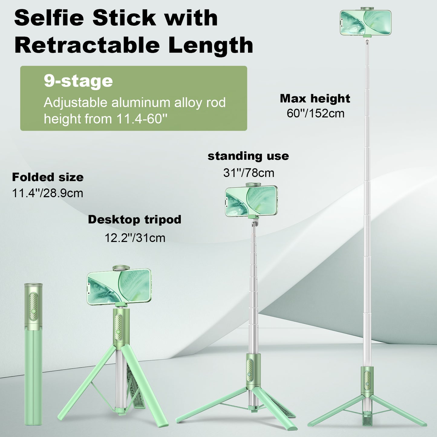 Multifunctional mobile phone holder selfie stick (Green)